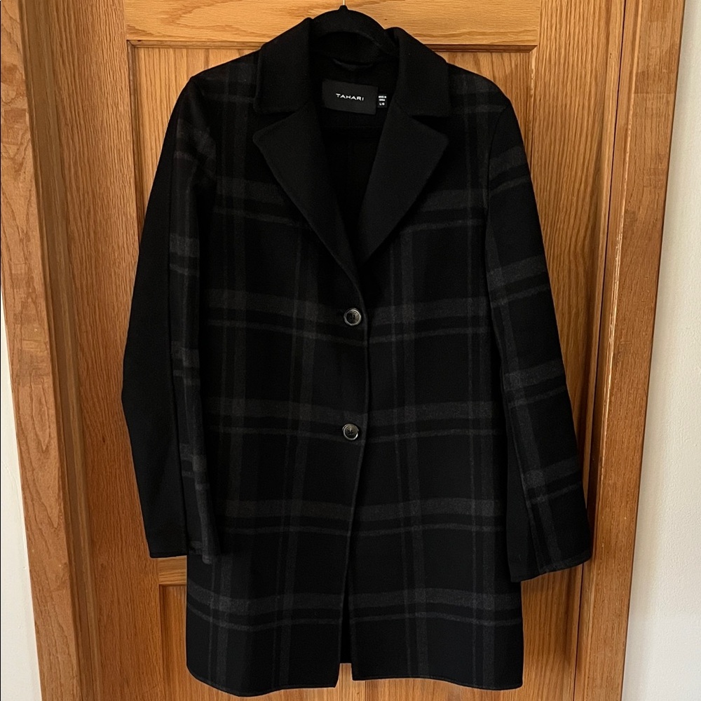 Tahari Women's Dark Plaid Pea Coat